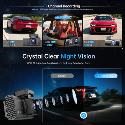 Dash Cam Front Rear And Inside: 3 Channel 4K Dash Camera With 5GHz WiFi IR Night Vision - WDR Car Camera With Free 64GB Card - APP Control Dashcam With 24h Parking Mode G Sensor Loop Recordingx7 - View #2