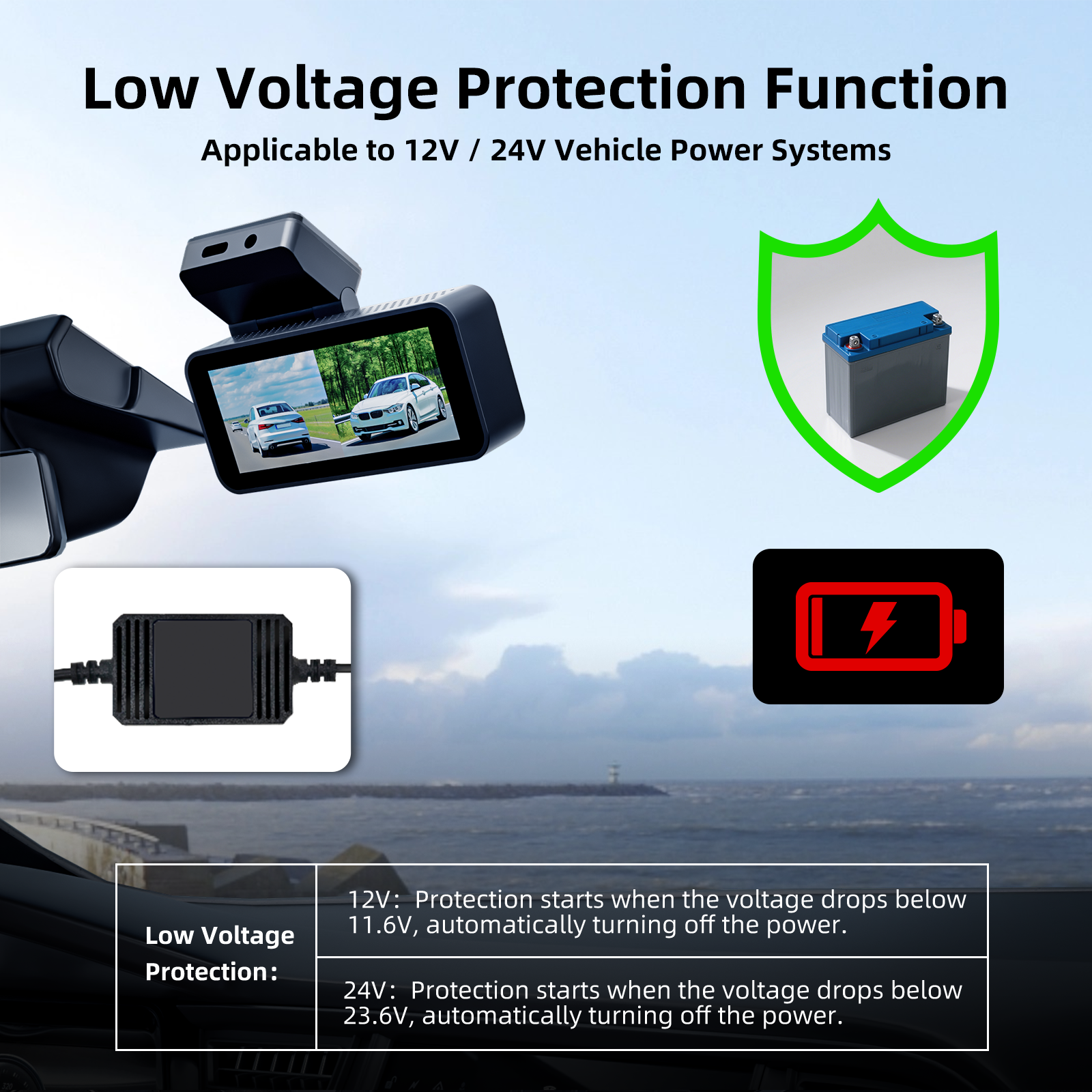 FailingとCountry Road のセット Multi-Size Dash Cam Hardwire Kit, 11.5ft 24H Parking Monitoring