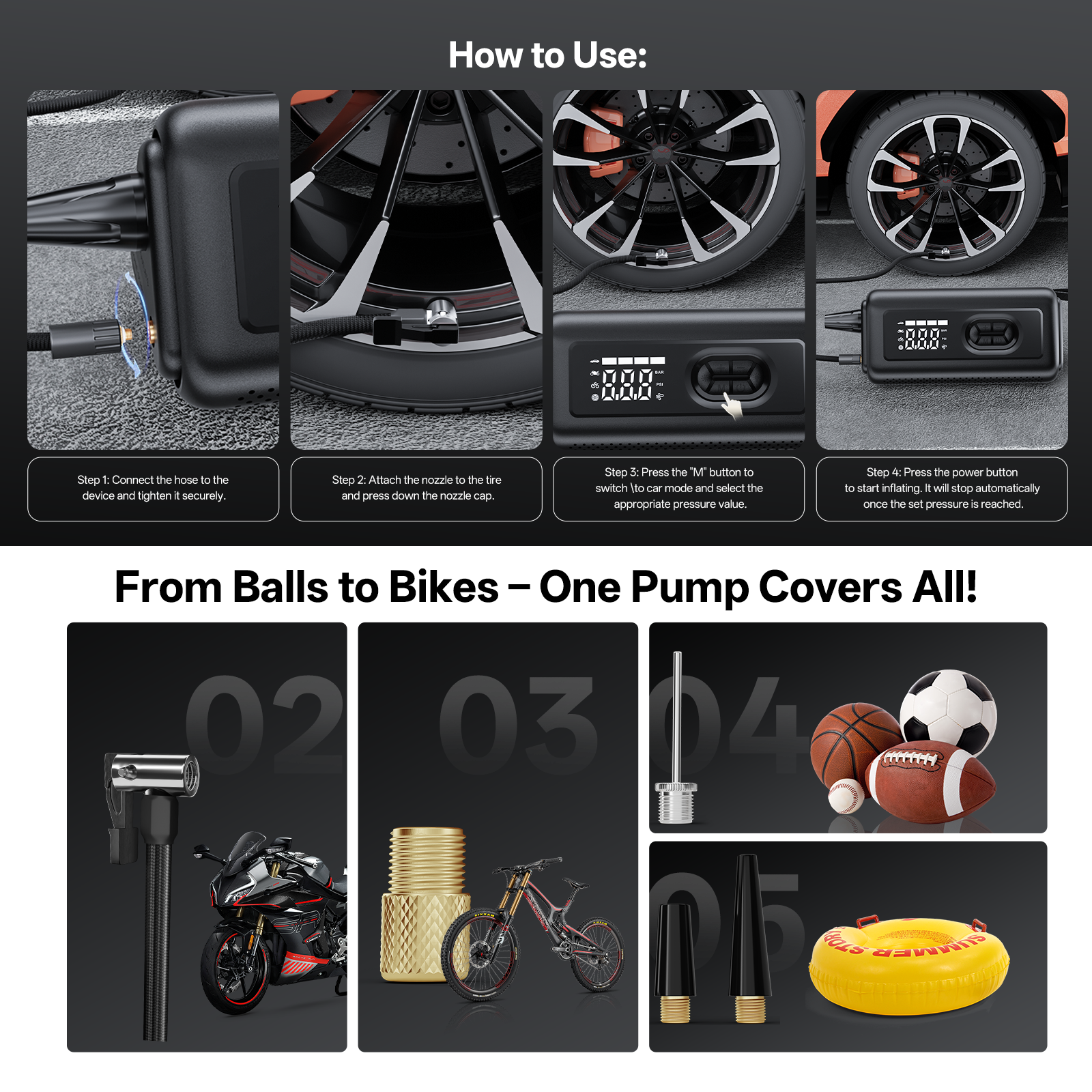 Tire Inflator Portable Air Compressor with Electric Air Duster and Car Jump Starter